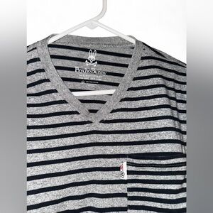 Psycho Bunny Black and Gray Striped V-Neck Tee